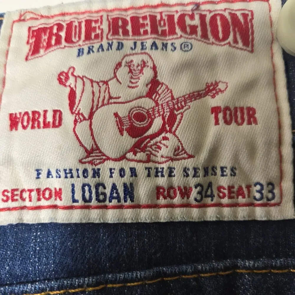 True Religion Logan Jeans Men's 34 x 33 Made in USA Y2K Button Fly Straight Leg